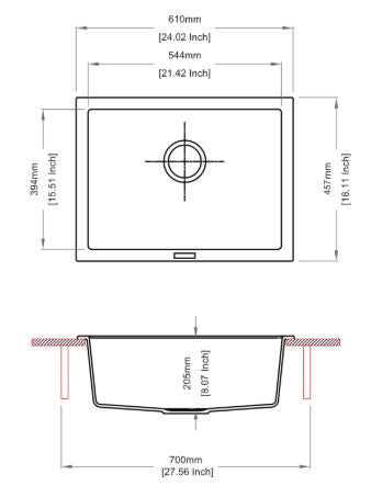 STD 1.0 BOWL(DEPTH 8INCH) - CARYSIL -  ( GRANITE CORNFLAKES - BIG BOWL - 610x457 mm - 24inchX18inch )