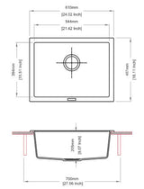 SINGLE BOWL(DEPTH 8INCH)  - CARYSIL -  ( GRANITE CONCRETE - BIG BOWL - 600x450 mm - 24inchX18inch )