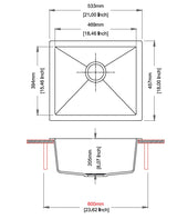 QUARTS 1.0 BOWL W/O DRAIN BOARD (DEPTH 8INCH) - CARYSIL -  ( GRANITE METALLIC CROMA - SALSA - 533x457 mm - 21inchX18inch )