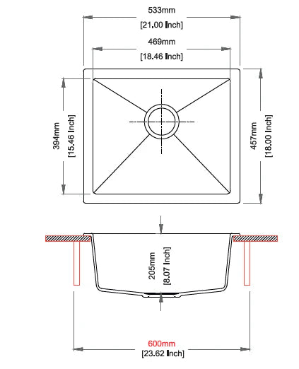 QUARTS 1.0 BOWL W/O DRAIN BOARD (DEPTH 8INCH) - CARYSIL -  ( GRANITE METALLIC CROMA - SALSA - 533x457 mm - 21inchX18inch )