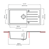 QUARTZ 1.0 BOWL WITH DRAINBOARD(DEPTH 8INCH) - CARYSIL -  ( GRANITE SNOVA - VIVALDI - 914.4x457.2 mm - 36inchX18inch )