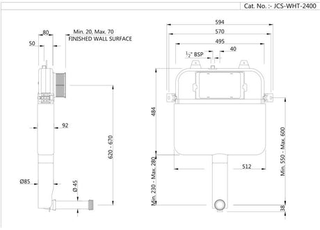 CONC.CIST 80MM W/W/MOUNT FRAME & P PIPE - JAQUAR CISTERN -  ( WHITE -  - 0x0 mm - 0inchx0inch )