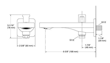 PARALLEL-BATH SPOUT W/DIVERTER - KOHLER PREMIUM -  ( POLISHED CHROME - PREMIUM - 0x15 mm - 0inchX0.6inch )
