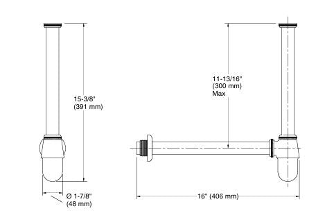 (PRUN)COMPLEMENTARY-BOTTLE TRAP W/EXTENS PIPE - KOHLER POPULAR -  ( BRUSHED NICKEL - POPULAR - 0x350 mm - 0inchX14inch )