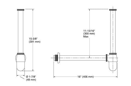 (PRUN)COMPLEMENTARY-BOTTLE TRAP W/EXTENS PIPE - KOHLER POPULAR -  ( BRUSHED NICKEL - POPULAR - 0x350 mm - 0inchX14inch )