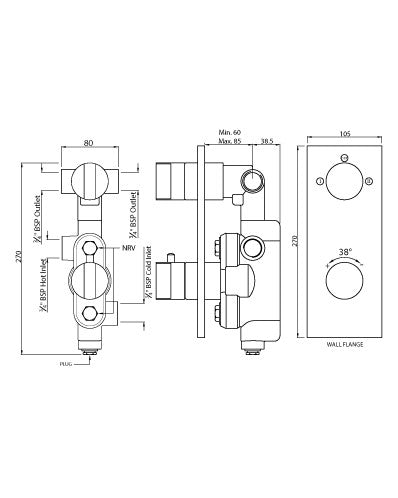 THERMATIK-R CONCEALED THERMOSTAT BATH & SHOWER MIXER - ARTIZE FAUCET -  ( CHROME - THERMATIK-R - 0x20 mm - 0inchX0.75inch )
