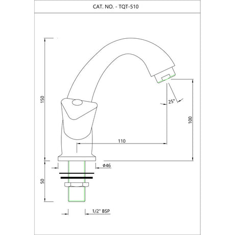 SWAN NECK LEFT(FULL TURN) - ESSCO FAUCET -  ( CHROME - TROPICAL - 0x15 mm - 0inchX0.5inch )
