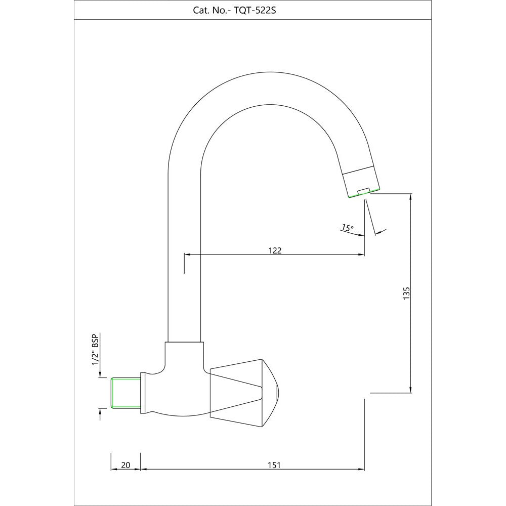 SINK COCK T/M W/SWINGING PIPE SPOUT - ESSCO FAUCET -  ( CHROME - TROPICAL - 0x15 mm - 0inchX0.5inch )