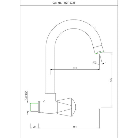 SINK COCK T/M W/SWINGING PIPE SPOUT - ESSCO FAUCET -  ( CHROME - TROPICAL - 0x15 mm - 0inchX0.5inch )