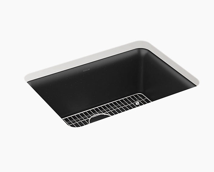 CAIRN 24INCH NEOROC QUARTZ UNDERMOUNT SINGLE BASIN W/RACK - KOHLER LUXURY -  ( MATTE BLACK - LUXURY - 622x465 mm - 24.8inchX18.6inch )