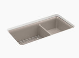CAIRN NEOROC QUARTZ UNDERMOUNT DOUBLE OFFSET SINK W/RACK - KOHLER LUXURY - (MATTE TAUPE - LUXURY - 851x465 mm - 34inchX18.6inch)