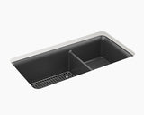 CAIRN NEOROC QUARTZ UNDERMOUNT DOUBLE OFFSET SINK W/RACK - KOHLER LUXURY -  ( MATTE GRAPHITE - LUXURY - 851x465 mm - 34inchX18.6inch )