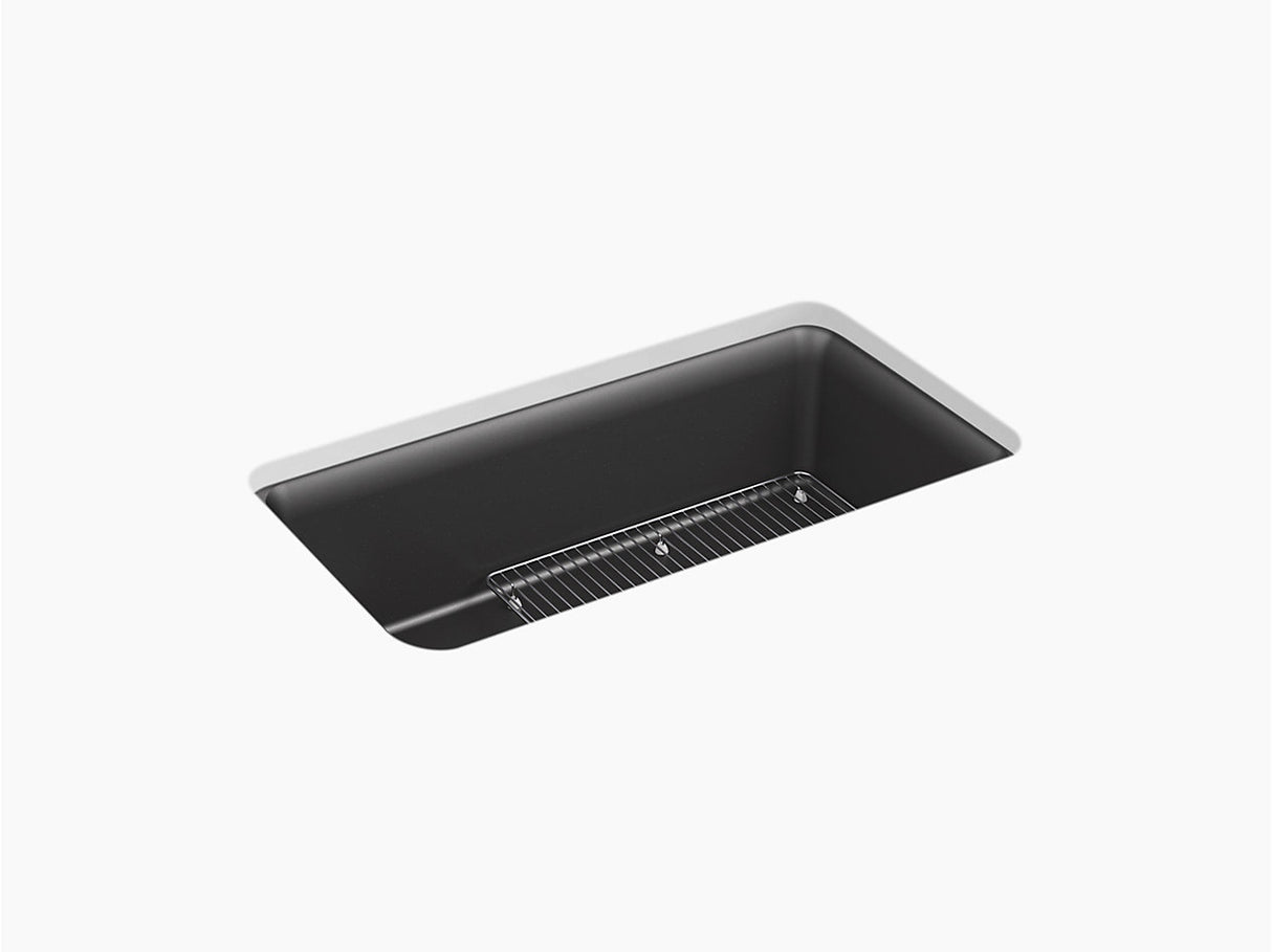 CAIRN NEOROC QUARTZ UNDERMNT SINGLE BASIN SINK W/RACK - KOHLER LUXURY -  ( MATTE GRAPHITE - LUXURY - 851x465 mm - 34inchX18.6inch )