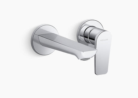 Chrome wall-mounted faucet on a white background