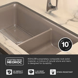 CAIRN NEOROC QUARTZ UNDERMOUNT DOUBLE OFFSET SINK W/RACK - KOHLER LUXURY - (MATTE TAUPE - LUXURY - 851x465 mm - 34inchX18.6inch)