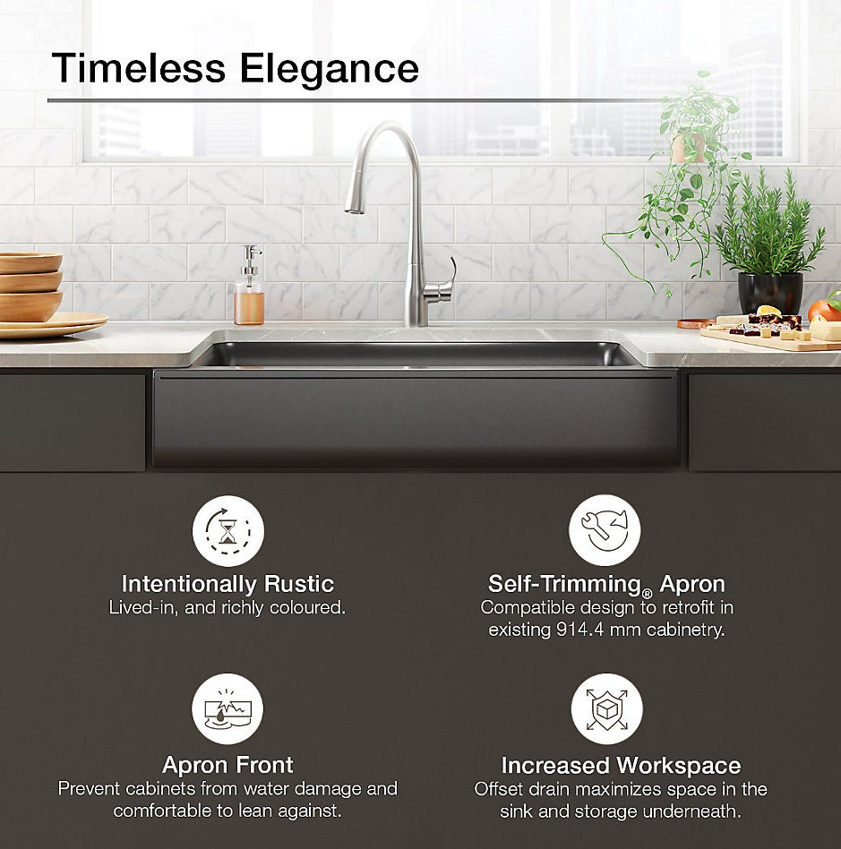 CAIRN NEOROC QUARTZ UNDERMOUNT SINGLE BOWL 36INCH SHORT APRN - KOHLER LUXURY -  ( MATTE BLACK -  - 0x0 mm - 0inchx0inch )