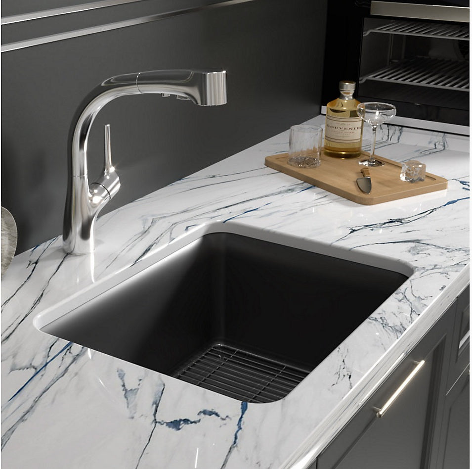 CAIRN 24INCH NEOROC QUARTZ UNDERMOUNT SINGLE BASIN W/RACK - KOHLER LUXURY -  ( MATTE GRAPHITE - LUXURY - 622x465 mm - 24.8inchX18.6inch )