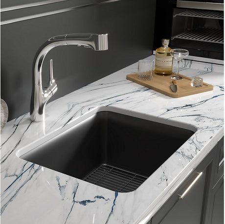 CAIRN 24INCH NEOROC QUARTZ UNDERMOUNT SINGLE BASIN W/RACK - KOHLER LUXURY -  ( MATTE GRAPHITE - LUXURY - 622x465 mm - 24.8inchX18.6inch )