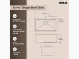 STRIVE SS SINGLE BOWL UNDERMOUNT FABRICATED (DEPTH 10INCH) W/STRAINER - KOHLER LUXURY - ( - LUXURY - 762x457 mm - 30.48inchX18.28inch )