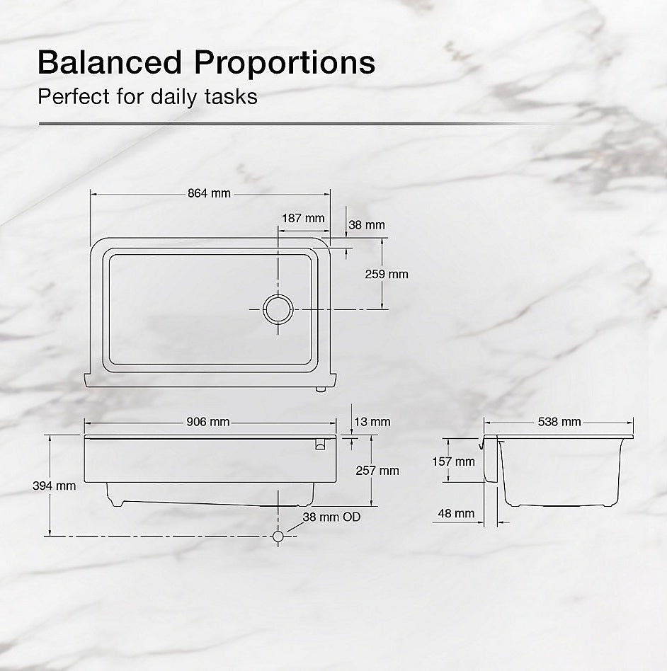 CAIRN NEOROC QUARTZ UNDERMOUNT SINGLE BOWL 36INCH SHORT APRN - KOHLER LUXURY -  ( MATTE BLACK -  - 0x0 mm - 0inchx0inch )