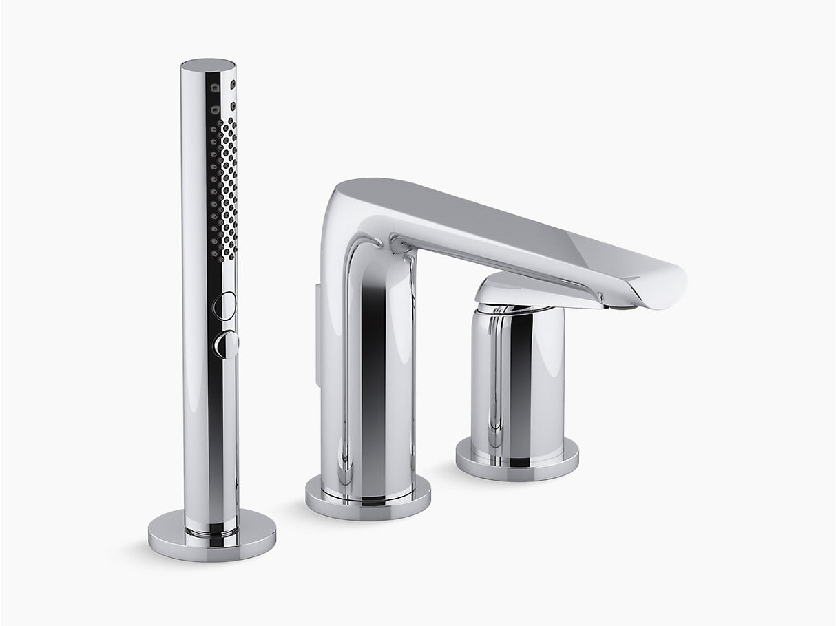 3-HOLE BATH TUB FILLER  W/HANDSHOWER - KOHLER LUXURY -  ( POLISHED CHROME - LUXURY - 0x15 mm - 0inchX0.6inch )