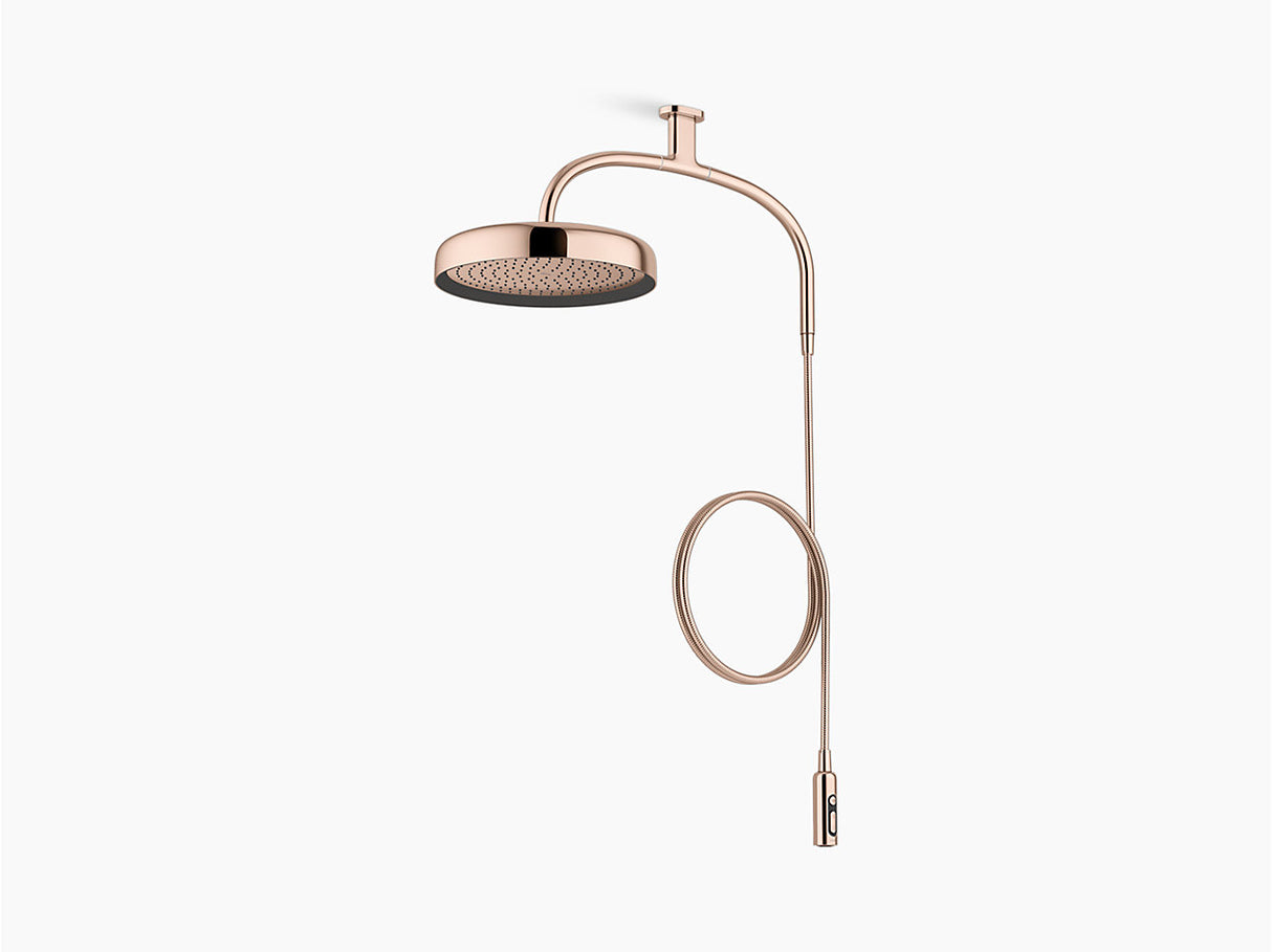 STATEMENT CEILING-MOUNT SINGLE-FUNCTION ICONIC DUAL SHOWER ARM WITH RAINHEAD AND HANDSHOWER - KOHLER LUXURY -  ( VIBRANT ROSE GOLD - LUXURY - 1975x550 mm - 79inchX22inch )