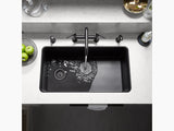 CAIRN NEOROC QUARTZ UNDERMNT SINGLE BASIN SINK W/RACK - KOHLER LUXURY -  ( MATTE BLACK - LUXURY - 851x465 mm - 34inchX18.6inch )