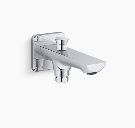 Chrome wall-mounted faucet on a white background