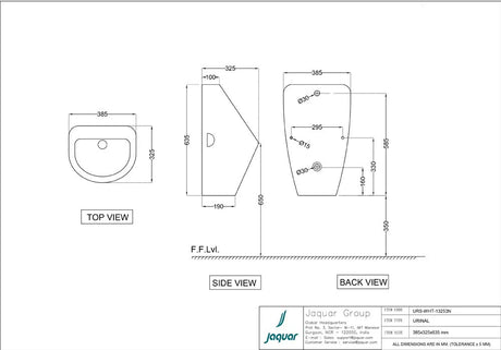 URINAL COMPACT BACK IN CONC.OUT W/ACCE - JAQUAR SWARE -  ( WHITE - URINAL - 385x325 mm - 15.4inchX13inch )
