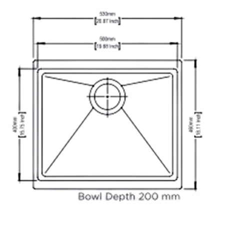 QUARTZ 1 BOWL W/O DRAIN BOARD WITH COUPLING - CARYSIL -  ( NERA - SMART SERIES - 538.48x467.36 mm - 21.2inchX18.4inch )