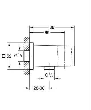 EUPHORIA CUBE WALL UNION - GROHE - (BRUSHED HARD GRAPHITE - G5 - EUPHORIA - 0x15 mm -  0inchX0.5inch)