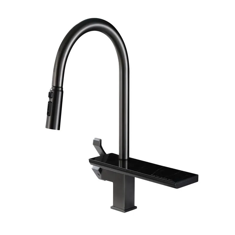 TABLE MOUNTED SINK MIXER WITH PULLOUT & BRAIDED PIPES - LUXELET -  ( BLACK GRAPHITE - SMART SELECT - 0x15 mm - 0inchX0.5inch )