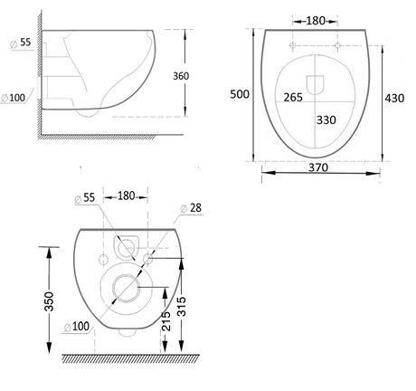 WALL HUNG WC W/SLIM UF SEAT COVER - AQUANT -  ( BRUSHED GOLD/MATT WHITE -  - 500x370 mm - 20inchX14.8inch )