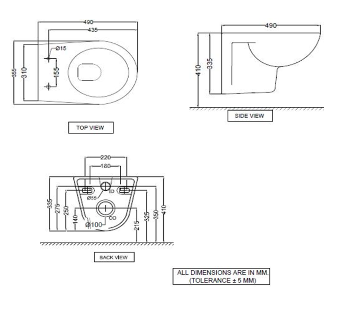 WALL HUNG WC W/SOFT CLOSING S/COVER ( BOLT DISTANCE 9INCH) - ESSCO SWARE -  ( WHITE -  - 0x0 mm - 0inchx0inch )
