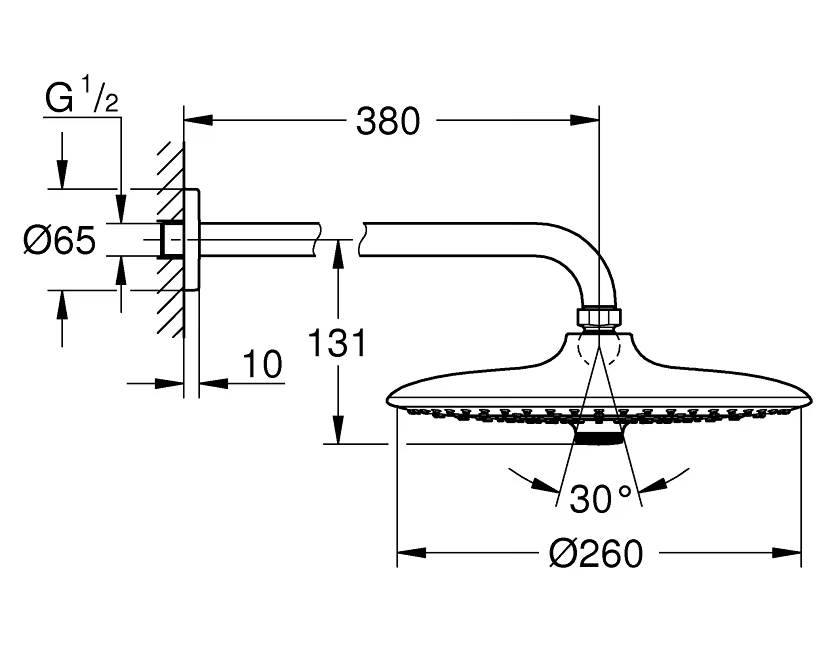 EUPHORIA 260 HEADSHOWER SET 9.5L, 380MM - GROHE -  ( CHROME - G4 - EUPHORIA - 15x260 mm - 0.5inchX10inch )