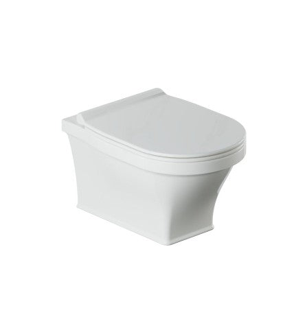 RIMLESS WALL HUNG WC WITH UF SOFT CLOSE SLIM SEAT COVER ( BOLT DISTANCE 7INCH)- ARTIZE SWARE -  ( WHITE - VICTORIAN - 560x370 mm - 14.8inchX0inch )