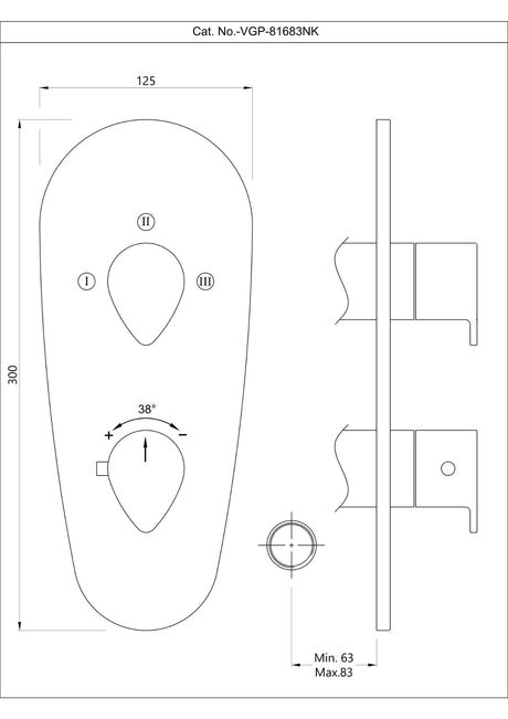 AQUAMAX EXPOSED PART KIT OF THERMOSTATIC SHOWER MIXER WITH 3-WAY DIVERTER & SLEEVE (COMPATIBLE WITH ALD-683N) - JAQUAR FAUCETS