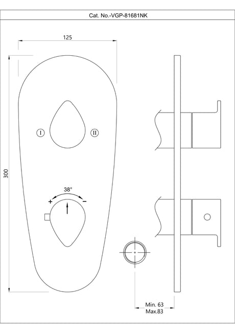 AQUAMAX EXPOSED PART KIT OF THERMOSTATIC SHOWER MIXER WITH 2-WAY DIVERTER WITH SLEEVE (COMPATIBLE WITH ALD-681N) - JAQUAR FAUCETS -  ( CHROME - VIGNETTE PRIME - 0x20 mm - 0inchX0.75inch )