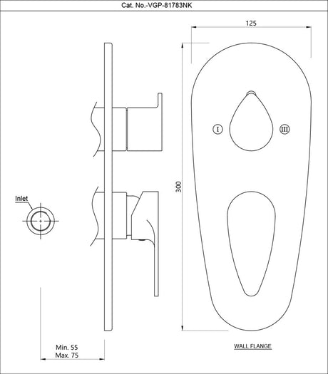 AQUAMAX EXPOSED PART KIT OF SINGLE LEVER SHOWER MIXER WITH 3-WAY DIVERTER AND SLEEVE (COMPATIBLE WITH ALD-783N) - JAQUAR FAUCETS -  ( BLACK MATT - VIGNETTE PRIME - 0x15 mm - 0inchX0.5inch )