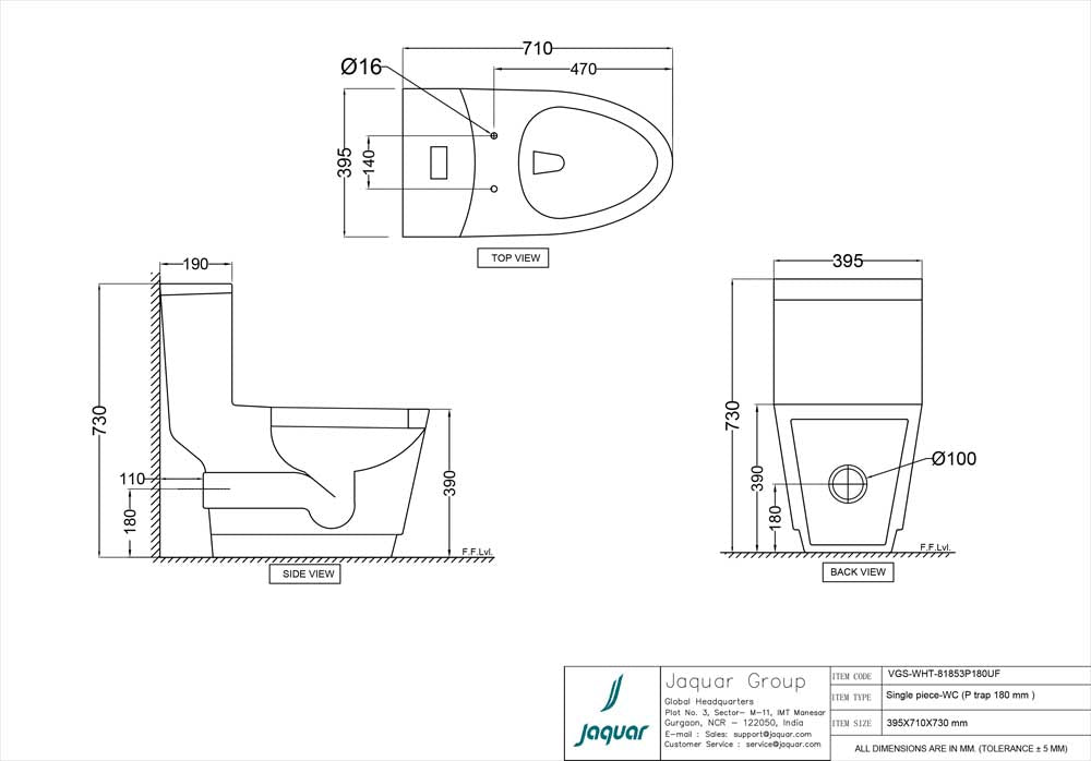 1PC WC P TRAP 180MM W/SC/S.CVR W/FIX.ACC - JAQUAR SWARE - ( WHITE - VIGNETTE - 0x0 mm - 0inchX0inch )