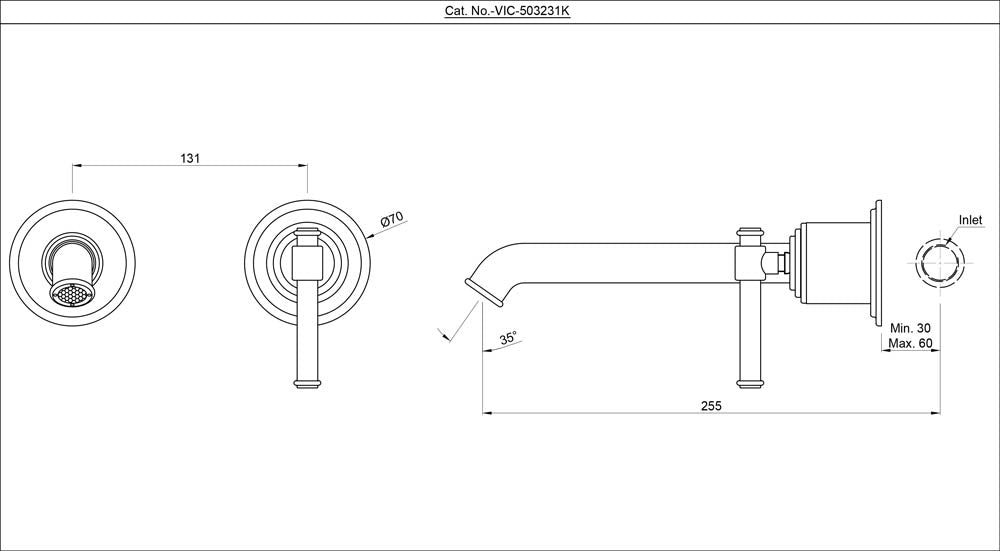 EXPOSED PARTS KIT OF SINGLE LEVER BASIN MIXER - ARTIZE FAUCET -  ( GOLD BRIGHT PVD - VIC - 0x500 mm - 0inchX20inch )