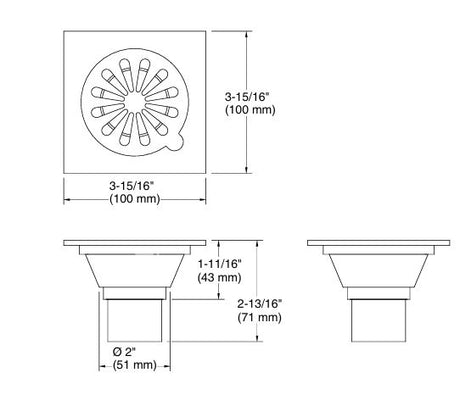 COMPLEMENTARY FLOOR DRAIN - KOHLER POPULAR -  ( MATT BLACK - POPULAR - 0x100 mm - 0inchX4inch )