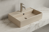 TABLE TOP WASH BASIN WITH TAP HOLE AND OVERFLOW, WITHOUT WASTE COUPLING - LUXELET -  ( ALMOND BEIGE - NEOTRA COLLECTION - 500x350x120 mm - 20inchX14inchX4.8inch )