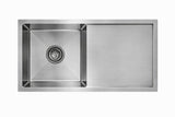SS KITCHEN SINK 1.0 BOWL WITH DRAINBOARD (DEPTH 9)WITH FA-07 WASTE COUPLING WITH PLUMBING KIT - FUTURA -  ( BRUSHED FINISH - HAND CARVED SERIES - 915x508 mm - 36inchX20.32inch )