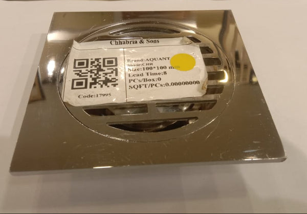(PRUN) BRASS DRAIN - AQUANT - ( CHROME - - 100x100 mm - 4inchX4inch )