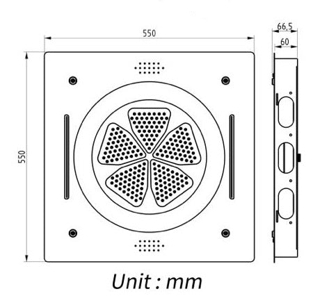 HYDRA LED CEILING SHOWER 3 FLOW WITH INST KIT - LUXELET -  ( ORANGE - TIBO - 550x500 mm - 22inchX20inch )