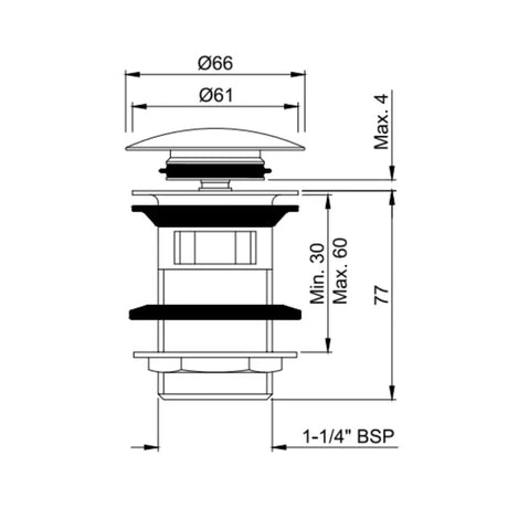 (PRUN) CLICK CLACK (POP-UP) WASTE H/T - JAQUAR FAUCETS -  ( GOLD - ALLIED - 0x32 mm - 0inchX1.25inch )