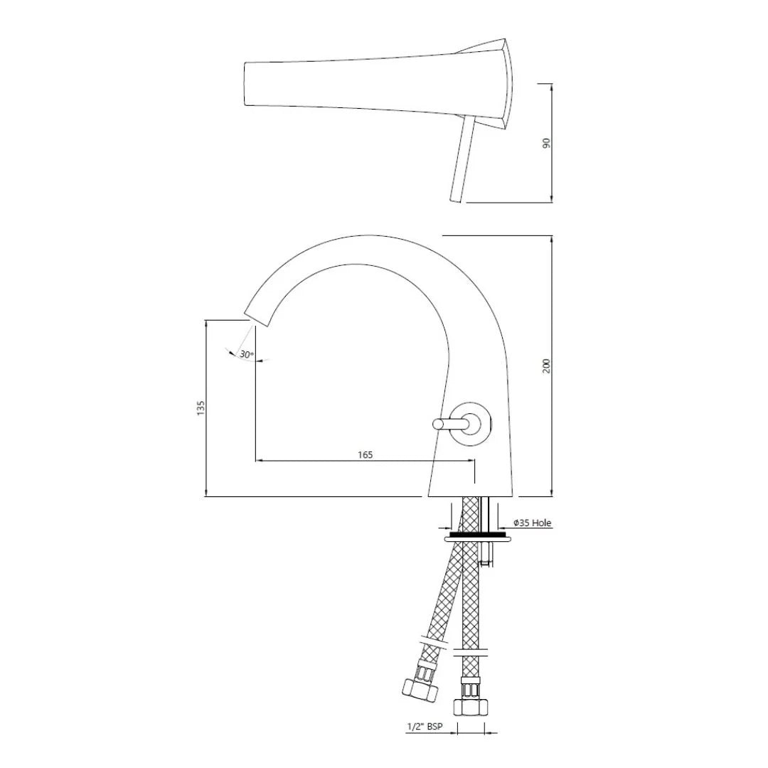 S.L. B/MIXER W/O POP UP & BRAIDED PIPE - JAQUAR FAUCETS -  ( ANTIQUE BRONZE - ARC - 0x15 mm - 0inchX0.5inch )