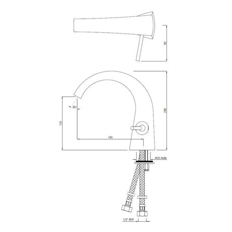 S.L. B/MIXER W/O POP UP & BRAIDED PIPE - JAQUAR FAUCETS -  ( ANTIQUE BRONZE - ARC - 0x15 mm - 0inchX0.5inch )