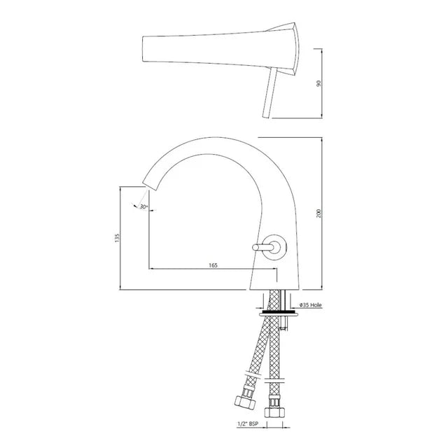 S.L. B/MIXER W/O POP UP & BRAIDED PIPE - JAQUAR FAUCETS -  ( CHROME - ARC - 0x15 mm - 0inchX0.5inch )